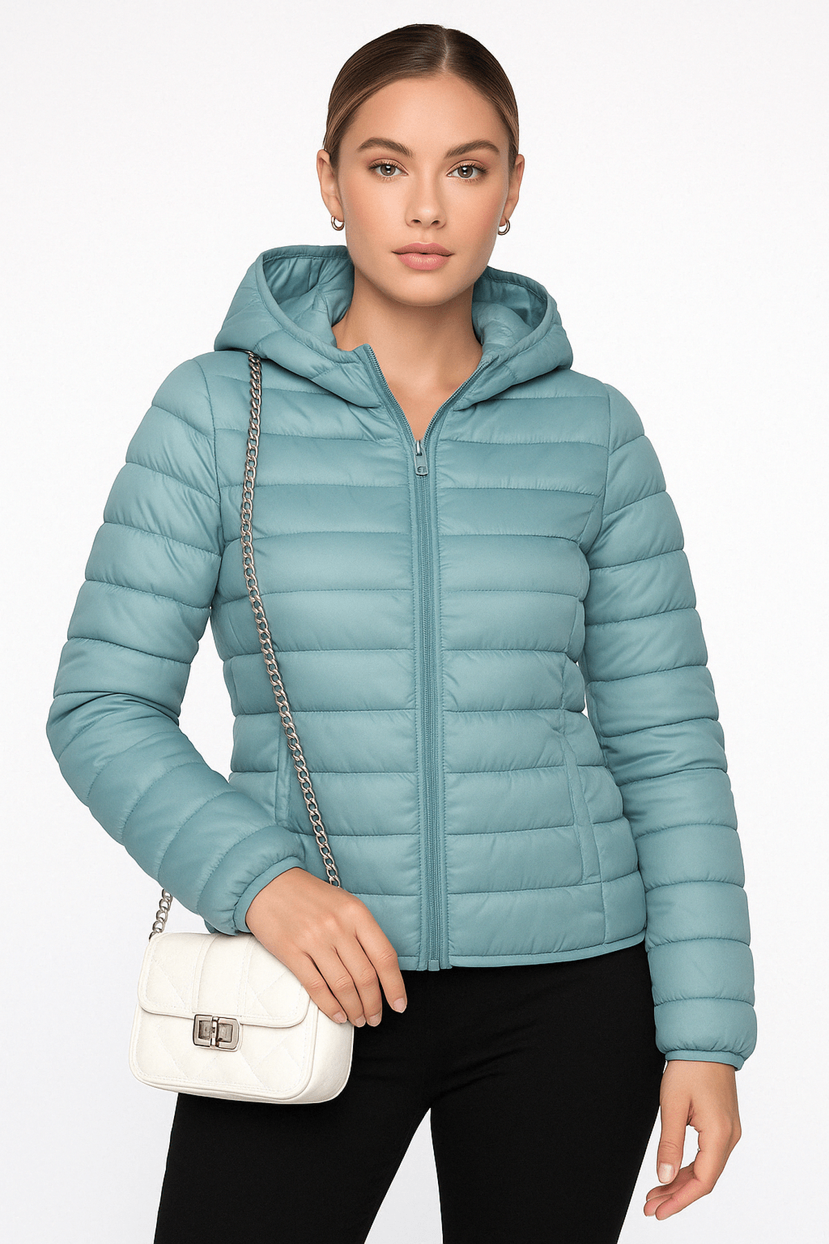 Women's down jacket with hood and 80% down filling