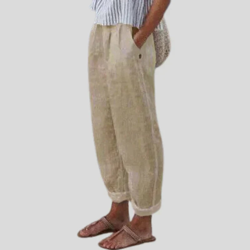 Women's pants made of linen-cotton blend with side pockets
