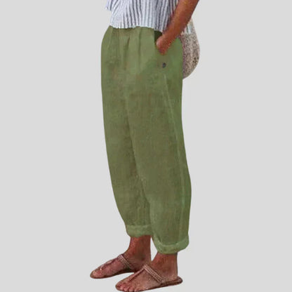 Women's pants made of linen-cotton blend with side pockets