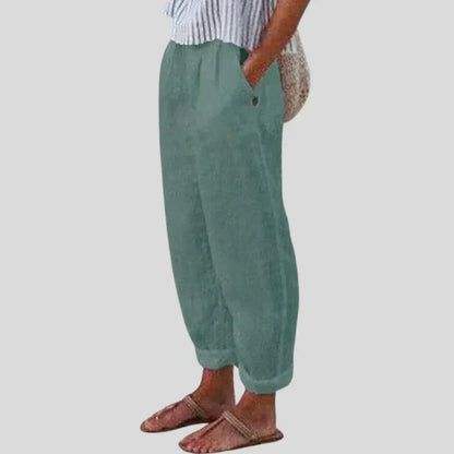 Women's pants made of linen-cotton blend with side pockets