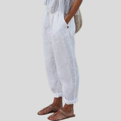 Women's pants made of linen-cotton blend with side pockets