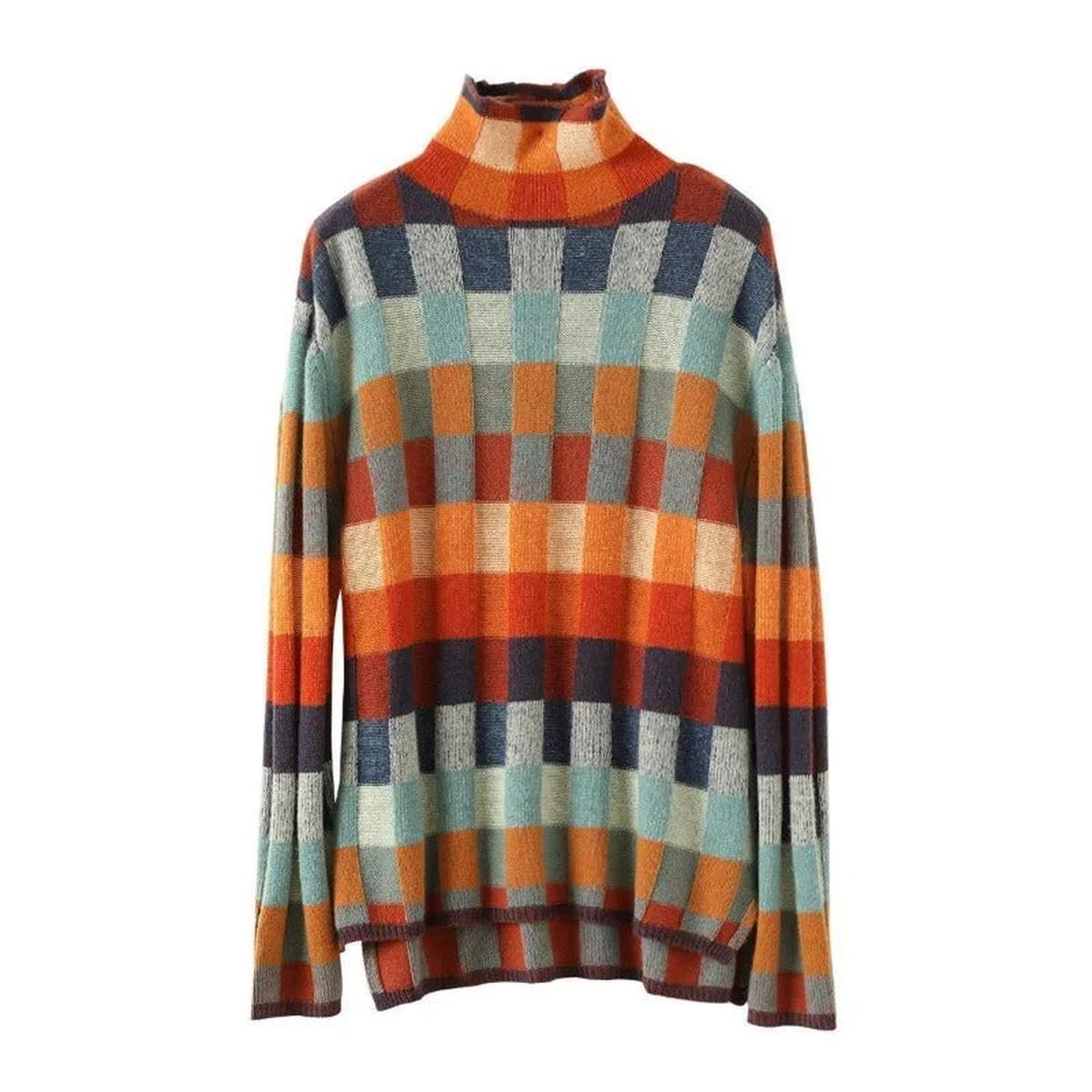 Women's cashmere turtleneck sweater with patchwork knit