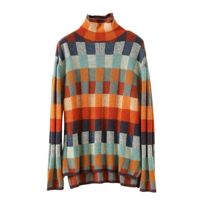 Women's cashmere turtleneck sweater with patchwork knit