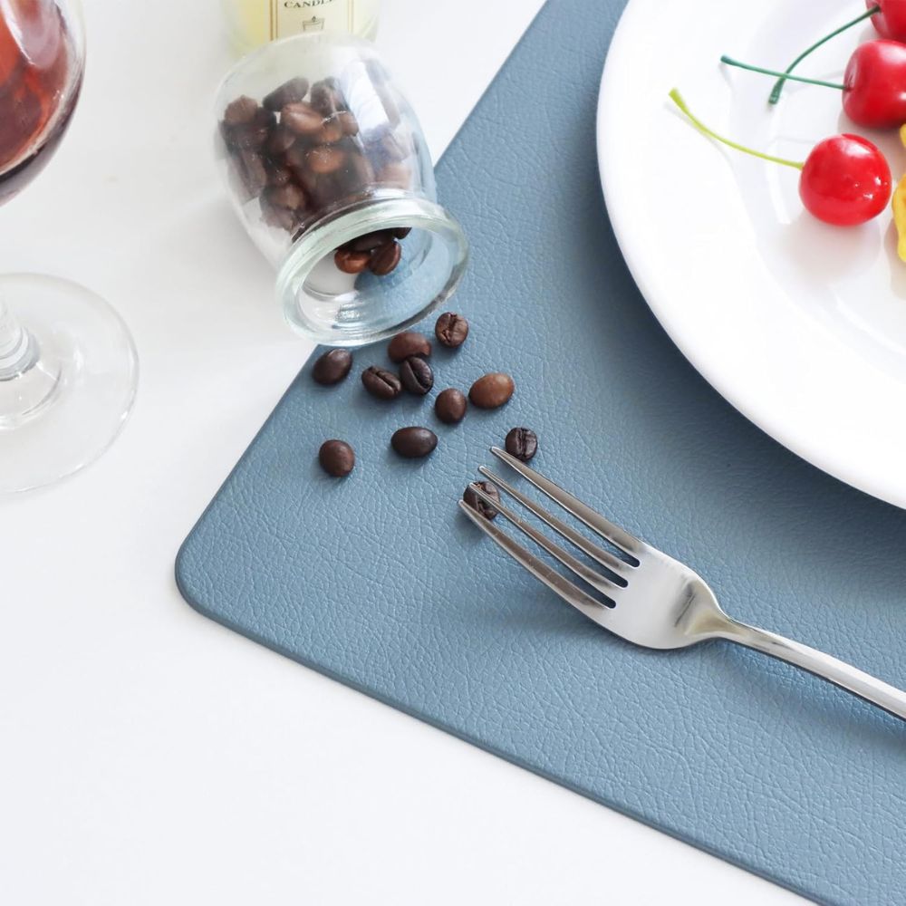 Reversible PU Faux Leather Placemat with Vintage Look Heat-Resistant and Water-Repellent Rectangular