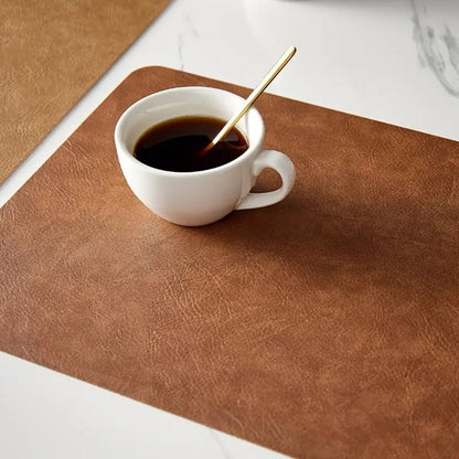Reversible PU Faux Leather Placemat with Vintage Look Heat-Resistant and Water-Repellent Rectangular