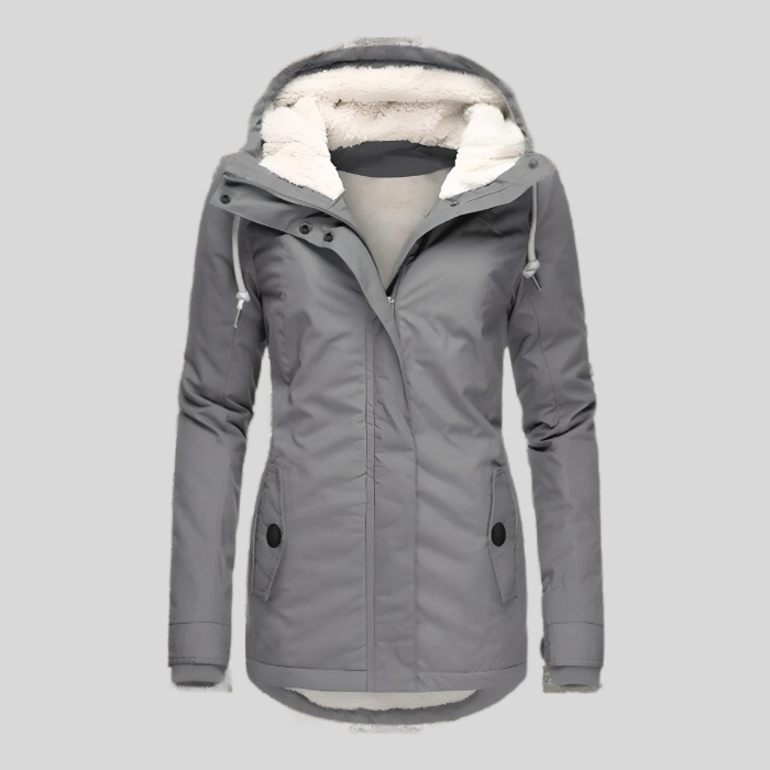 Long women's winter jacket with hood and water-repellent lining