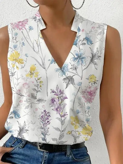 Women's Top Sleeveless with Wrap Front V-Neck and Stand Collar Cotton Blend Hip Length