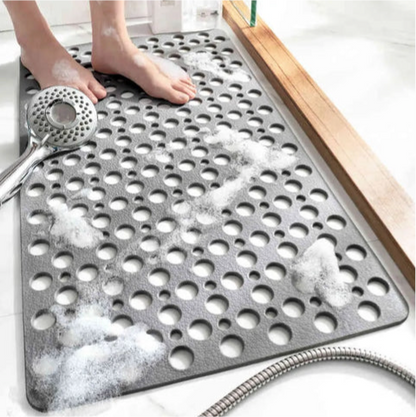 Silicone shower mat, non-slip with suction cups, water-draining hole structure, mold resistant