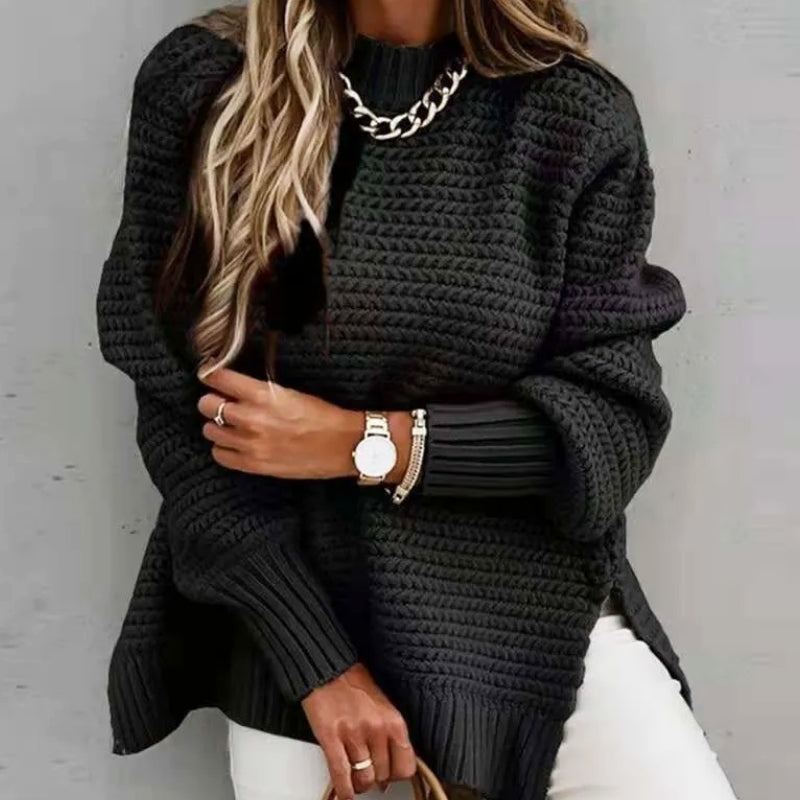 Women's pullover with flare sleeves and ribbed cuffs made of acrylic-polyester mix