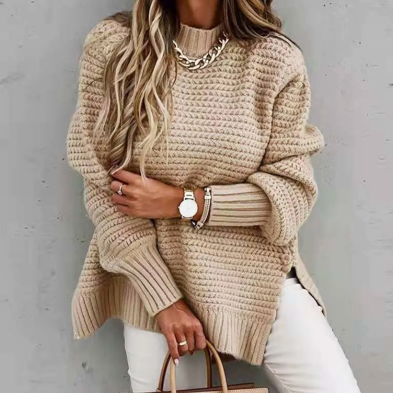 Women's pullover with flare sleeves and ribbed cuffs made of acrylic-polyester mix