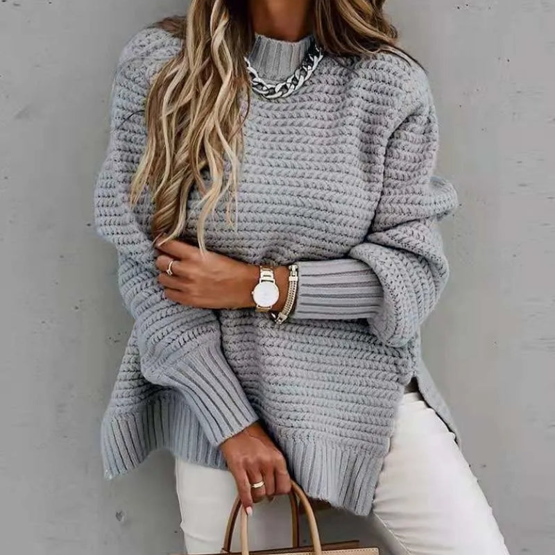 Women's pullover with flare sleeves and ribbed cuffs made of acrylic-polyester mix