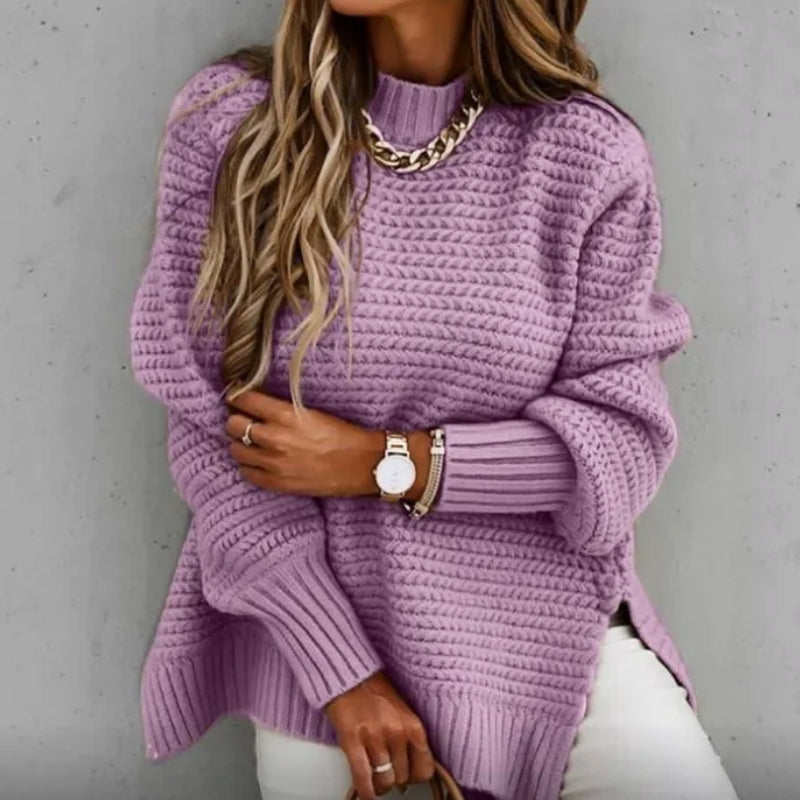 Women's pullover with flare sleeves and ribbed cuffs made of acrylic-polyester mix