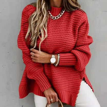 Women's pullover with flare sleeves and ribbed cuffs made of acrylic-polyester mix