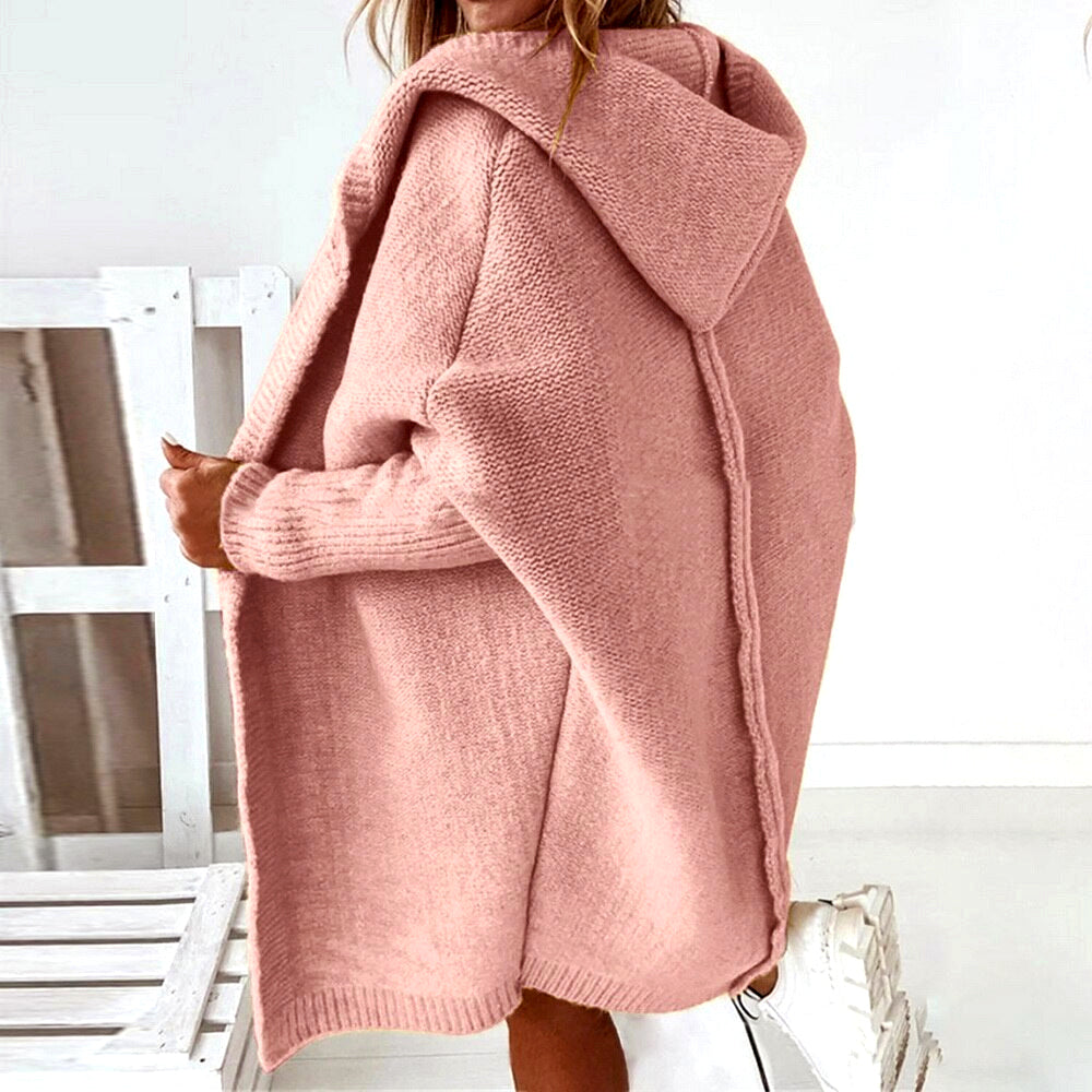 Women's cardigan with hood made of cotton-polyester blend, loose fit