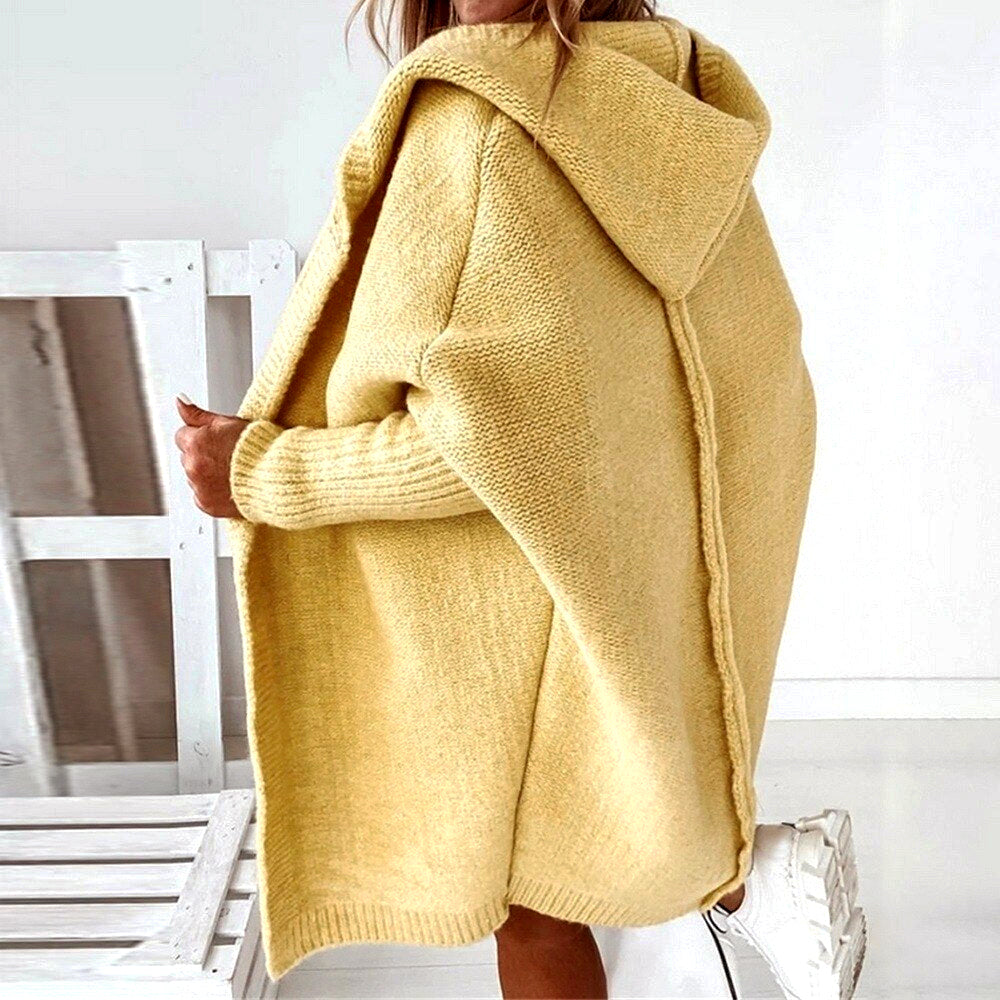 Women's cardigan with hood made of cotton-polyester blend, loose fit
