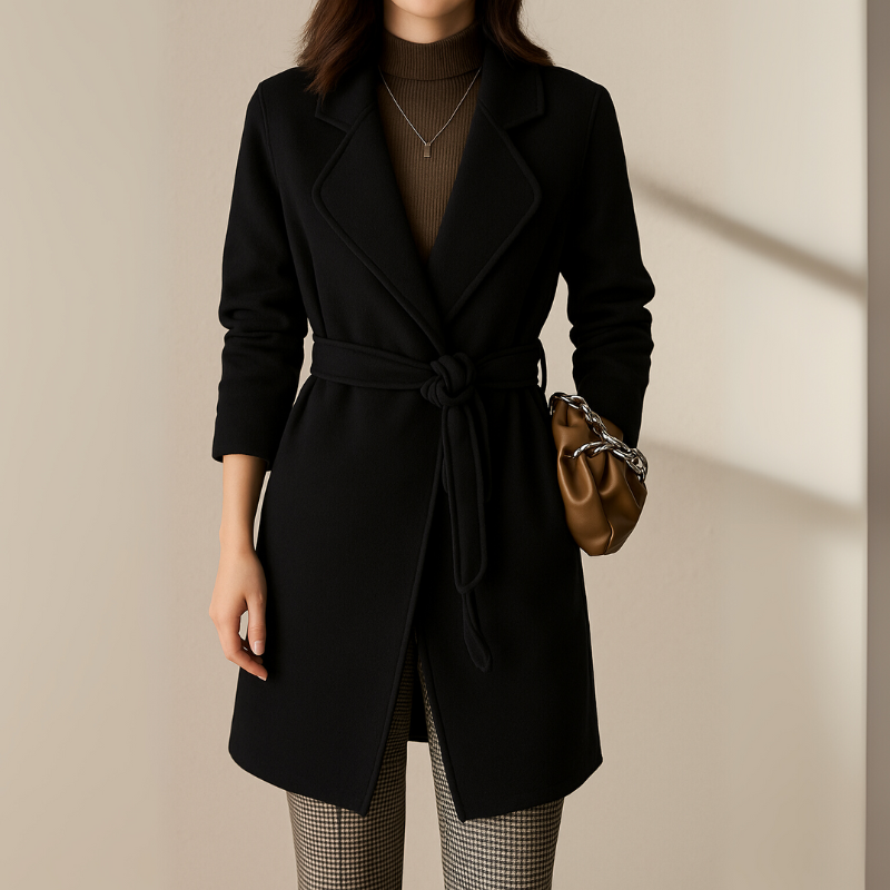 Women's trench coat made of synthetic wool blend with medium length