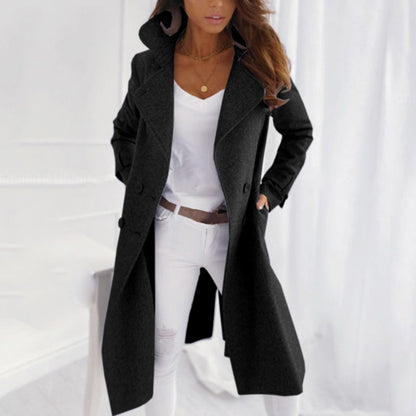 Women's wool coat with turned-down collar