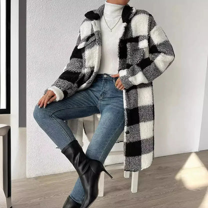 Checked transitional jacket with soft fabric and loose fit