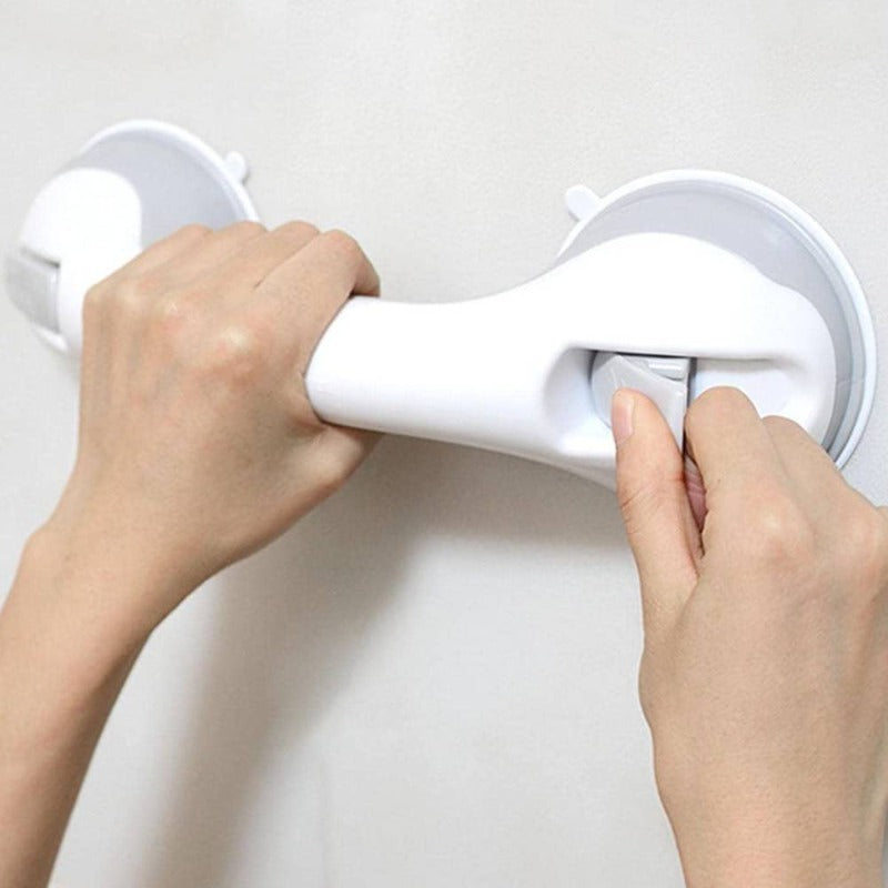 Safety handle for bathroom with suction cup, no drilling, non-slip with locking lever and dual suction