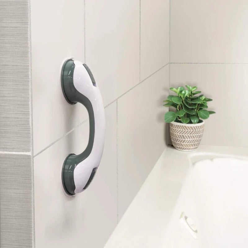 Safety handle for bathroom with suction cup, no drilling, non-slip with locking lever and dual suction