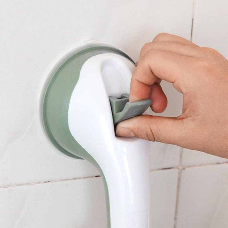 Safety handle for bathroom with suction cup, no drilling, non-slip with locking lever and dual suction