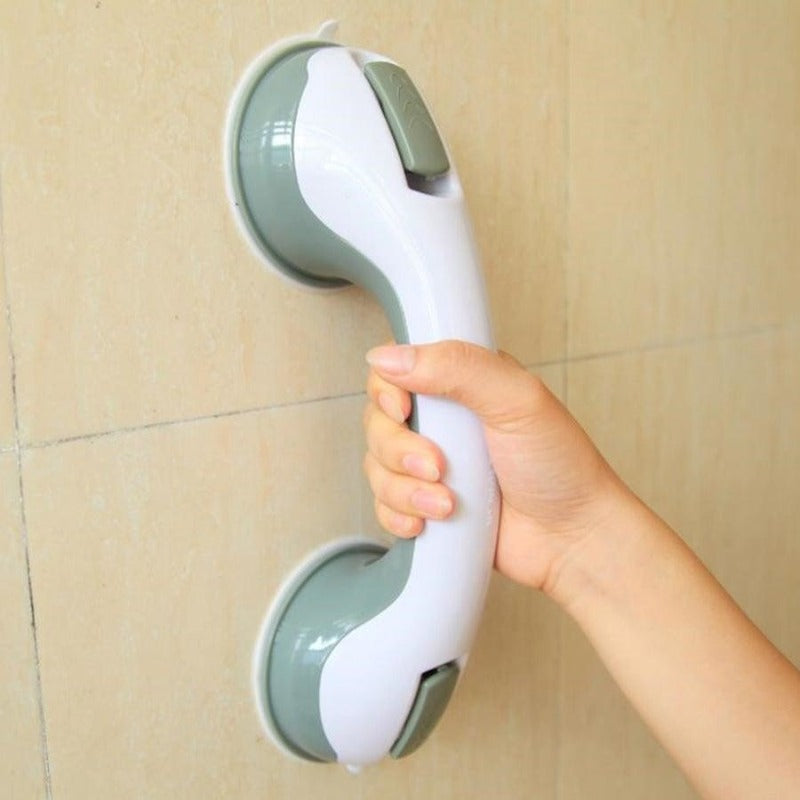 Safety handle for bathroom with suction cup, no drilling, non-slip with locking lever and dual suction
