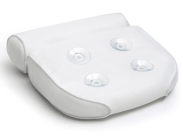 Ergonomic L-shaped bathtub pillow with suction cups made of 3D mesh for neck and back, breathable