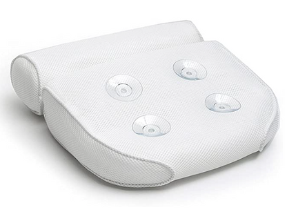 Ergonomic L-shaped bathtub pillow with suction cups made of 3D mesh for neck and back, breathable
