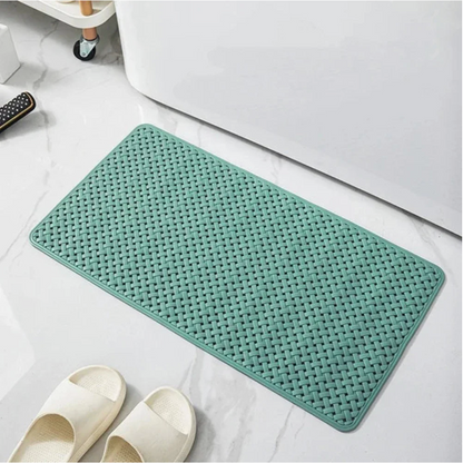 Non-slip mat for shower and bathtub made of silicone with basket weave design, suction cup underside