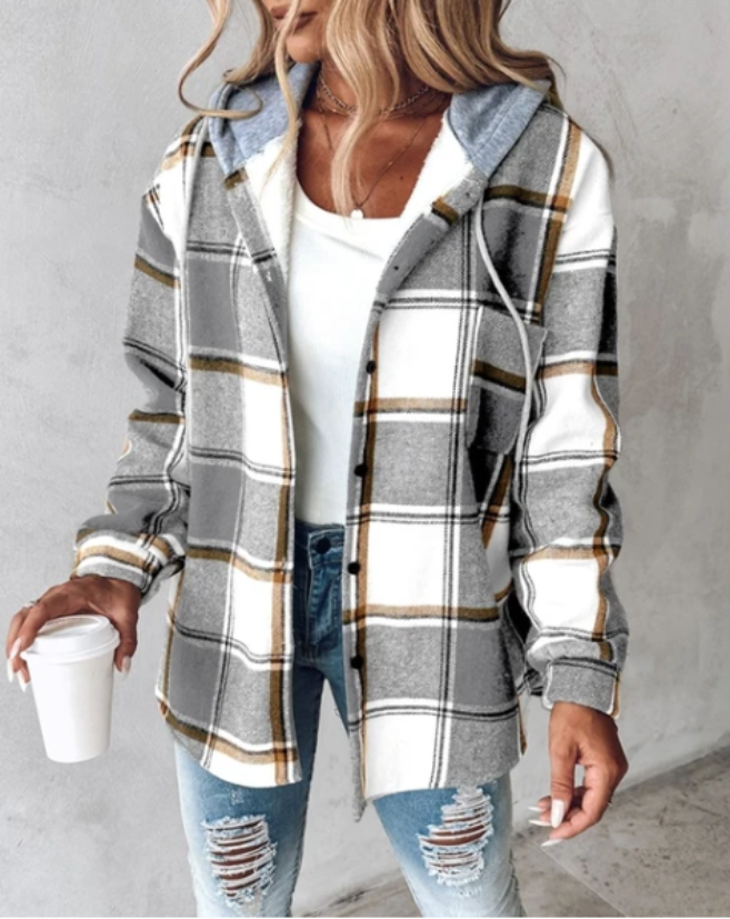 Women's jacket with check pattern and hood