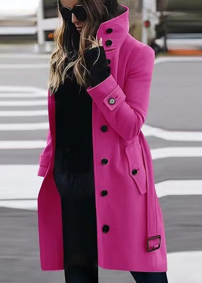 Women's single-breasted long coat with lapel collar