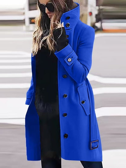 Women's single-breasted long coat with lapel collar