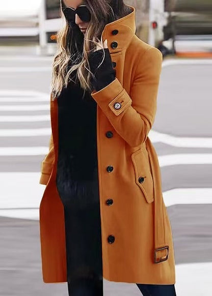 Women's single-breasted long coat with lapel collar