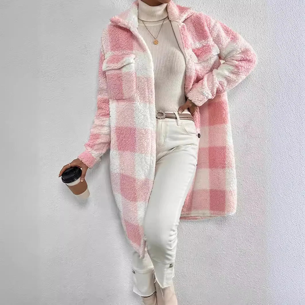 Checked transitional jacket with soft fabric and loose fit