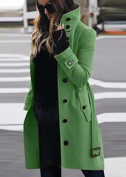 Women's single-breasted long coat with lapel collar