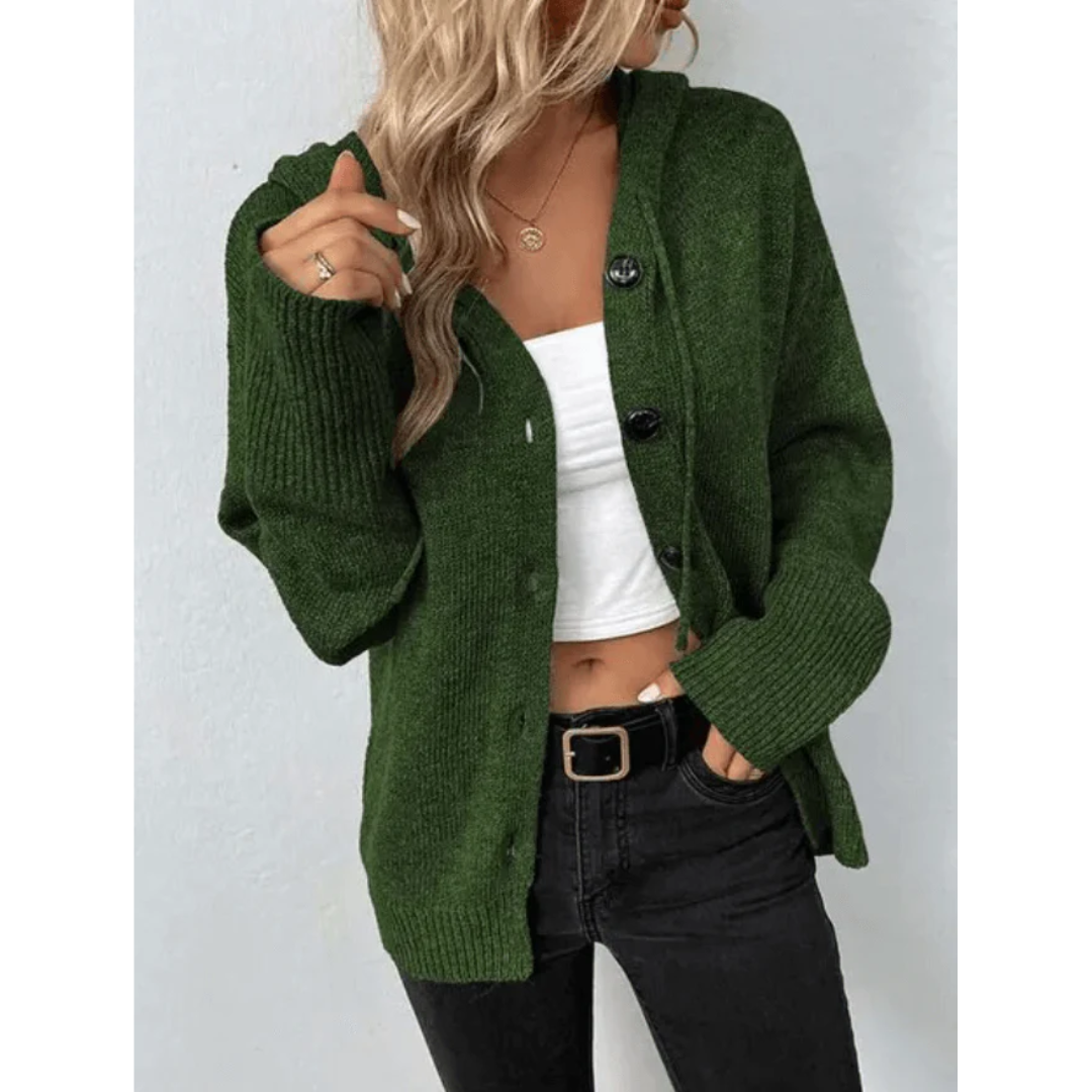 Women's cardigan with button placket made of chunky knit