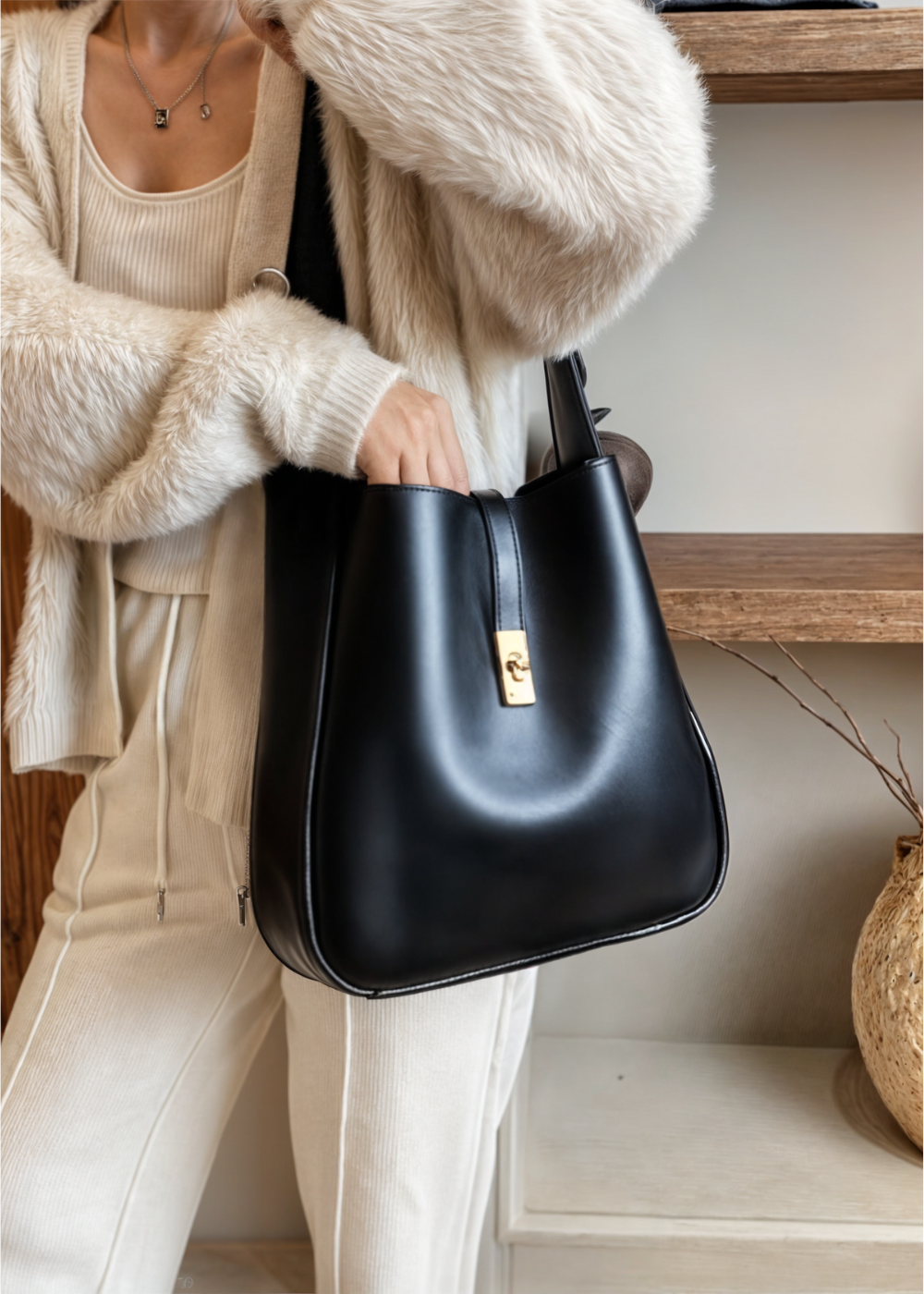 Women's leather shoulder bag with spacious main compartment
