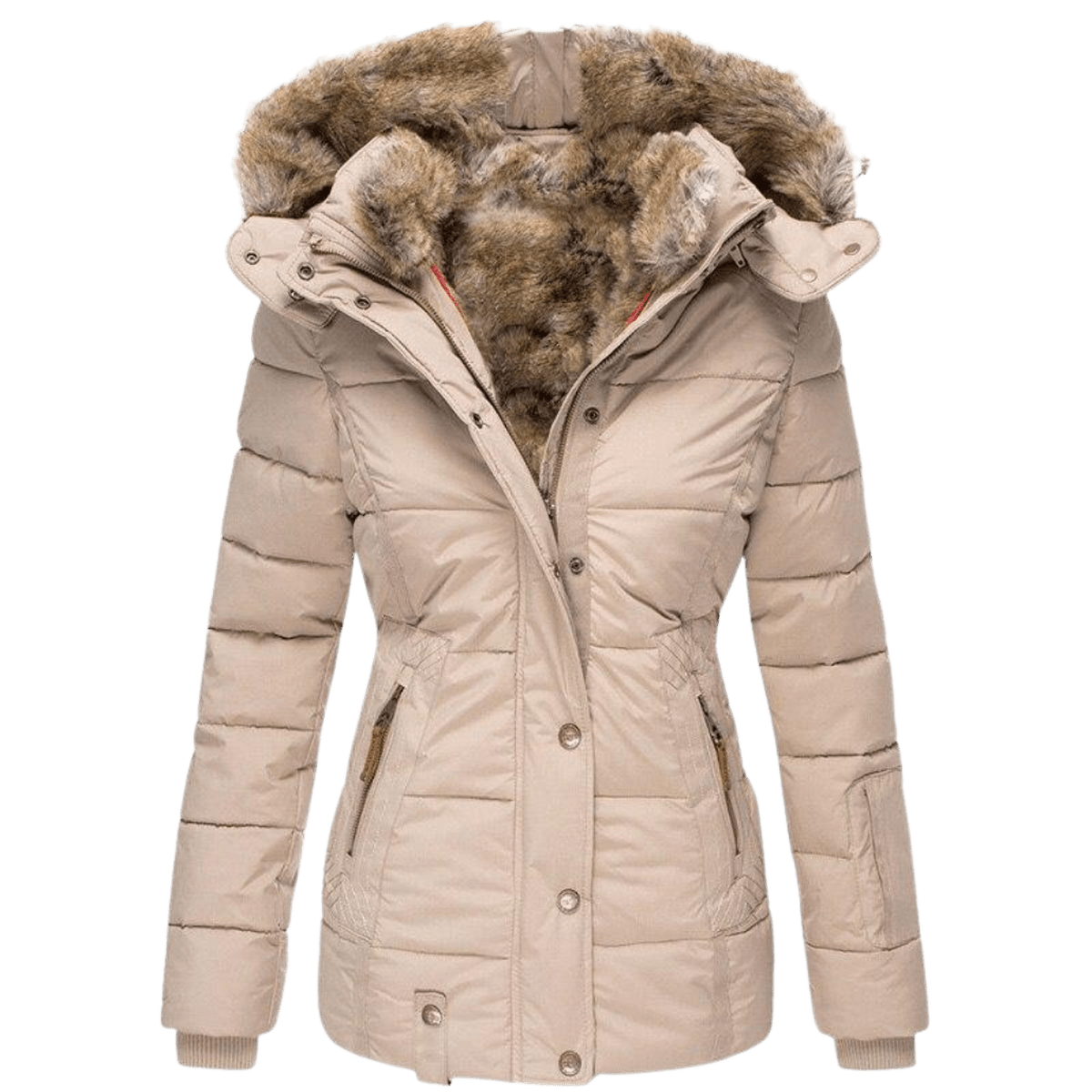 Women's winter jacket with faux fur lining and tailored fit