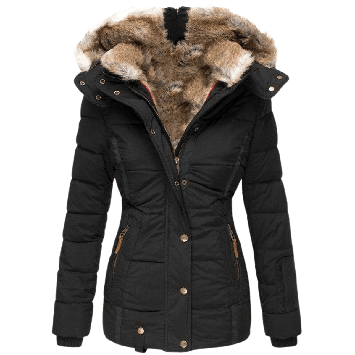 Women's winter jacket with faux fur lining and tailored fit