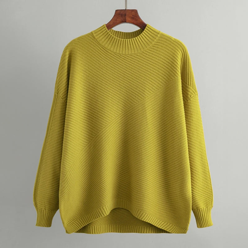 Women's pullover with half turtleneck made of polyester-acrylic blend