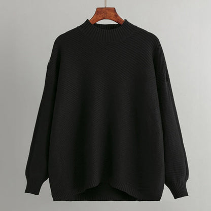 Women's pullover with half turtleneck made of polyester-acrylic blend