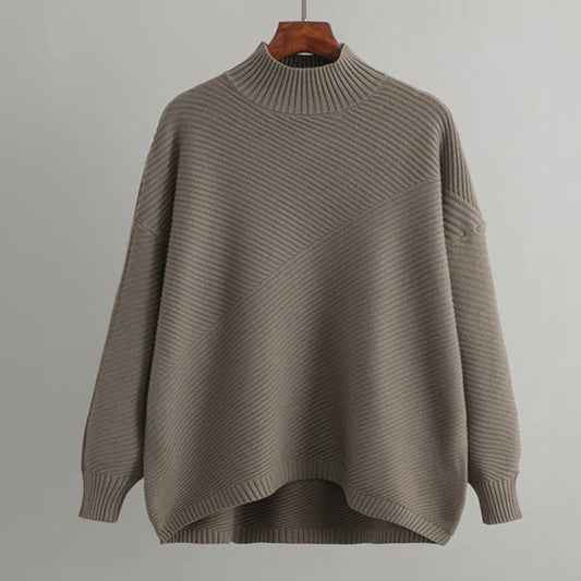 Women's pullover with half turtleneck made of polyester-acrylic blend