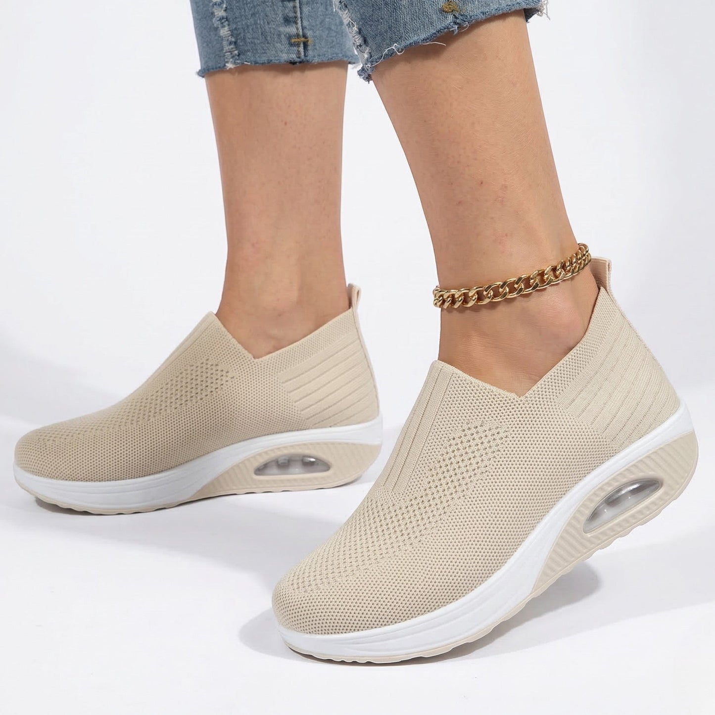 Women's sneakers with mesh upper and wedge sole