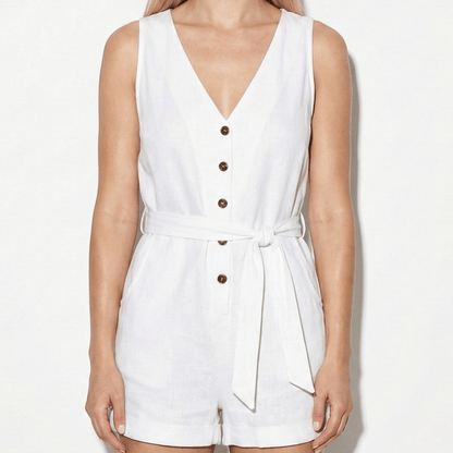 Women's shorts jumpsuit with button placket and pockets