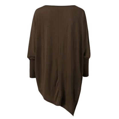 Women's summer top with boat neckline and asymmetrical hem