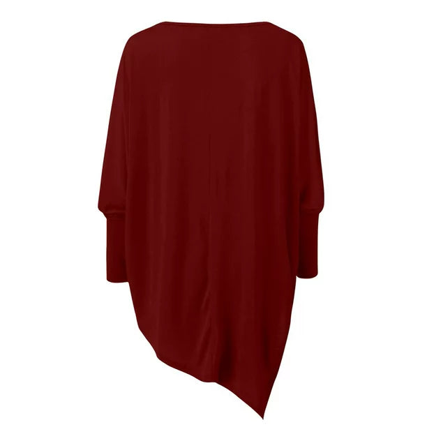 Women's summer top with boat neckline and asymmetrical hem