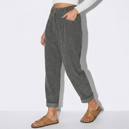 Women's corduroy pants with high waist, loose fit