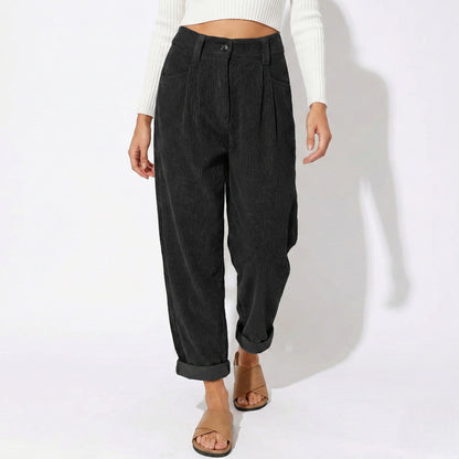 Women's corduroy pants with high waist, loose fit