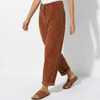 Women's corduroy pants with high waist, loose fit