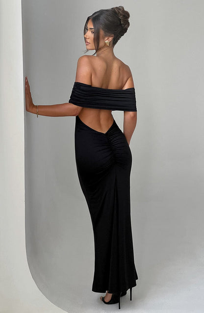 Serena women's maxi dress with open back and flowing silhouette